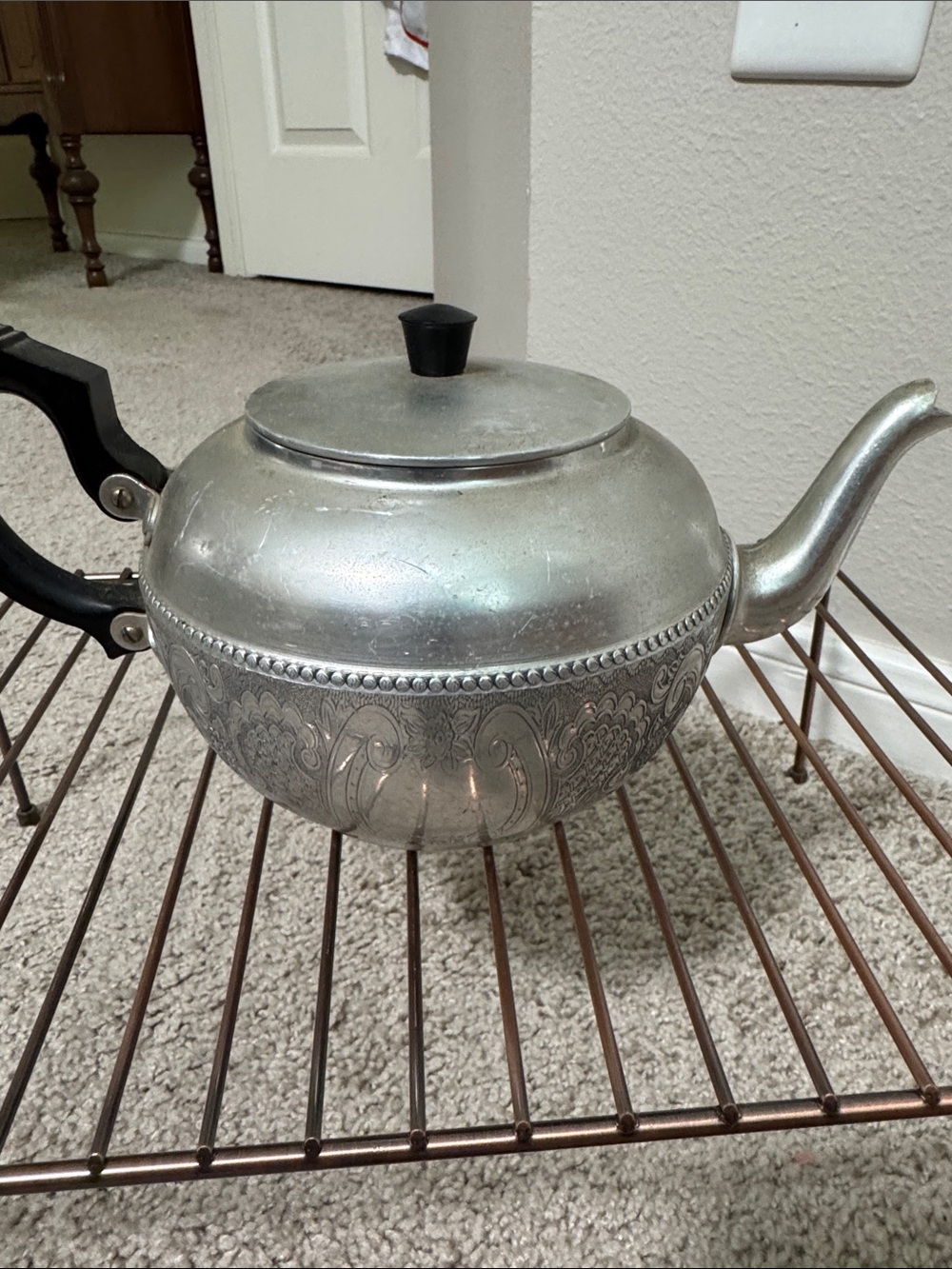 Vintage Sona Ware Aluminum Teapot with Black Handle